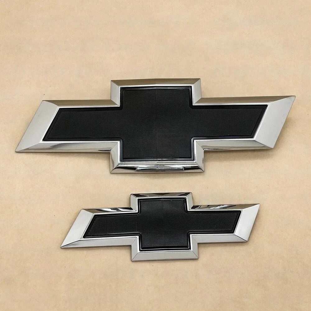 Grille Tailgate Bowtie Emblems for 2021-2026 Tahoe Suburban Badge Kit (Chrome / Gloss Black) 2-pack