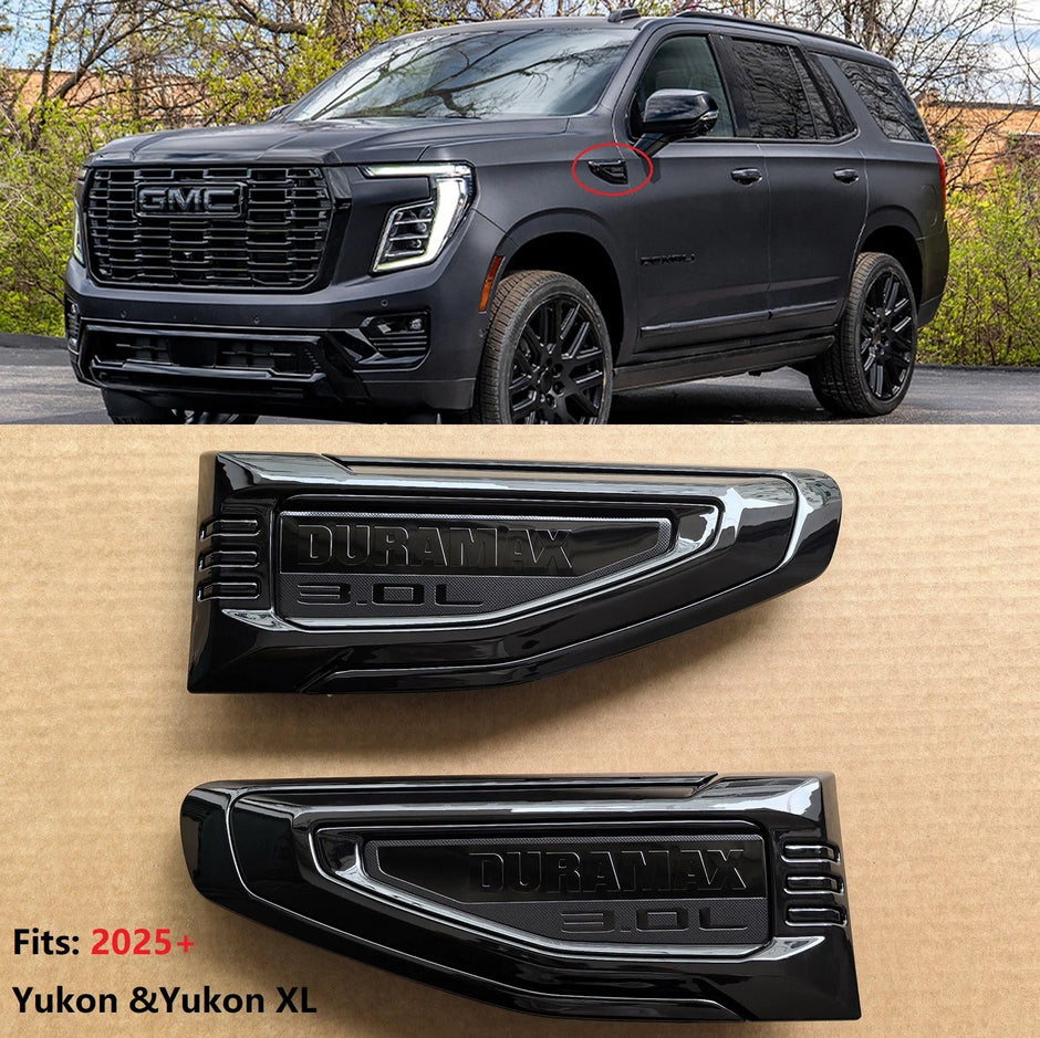 Duramax 3.0L Fender Vent Emblems for 2025–2026 GMC Yukon / Yukon XL Black/Red