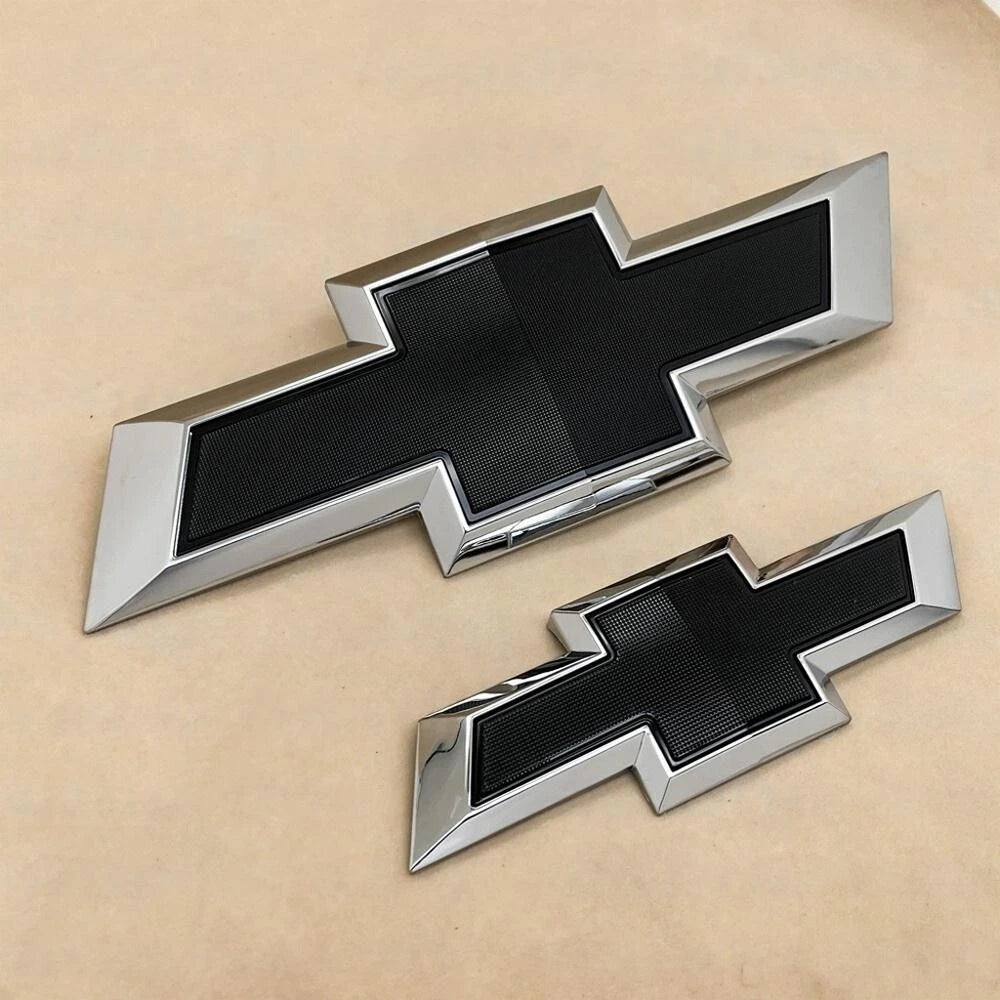 Grille Tailgate Bowtie Emblems for 2021-2026 Tahoe Suburban Badge Kit (Chrome / Gloss Black) 2-pack