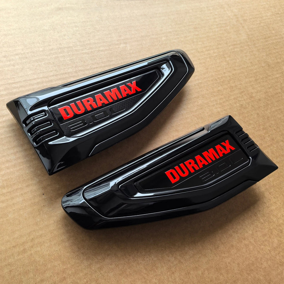 Duramax 3.0L Fender Vent Emblems for 2025–2026 GMC Yukon / Yukon XL Black/Red