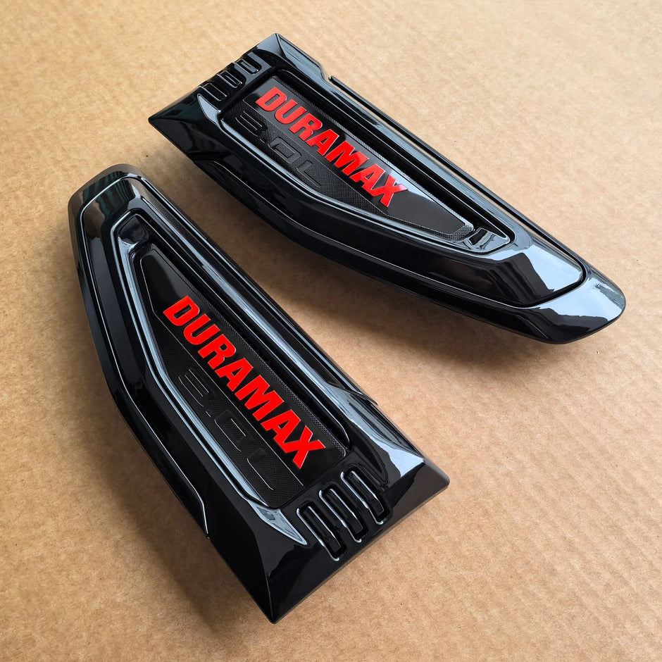 Duramax 3.0L Fender Vent Emblems for 2025–2026 GMC Yukon / Yukon XL Black/Red
