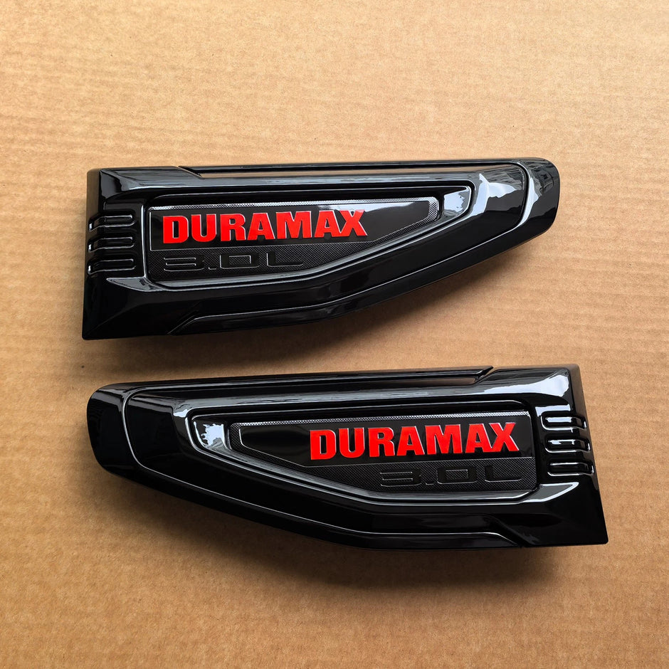 Duramax 3.0L Fender Vent Emblems for 2025–2026 GMC Yukon / Yukon XL Black/Red
