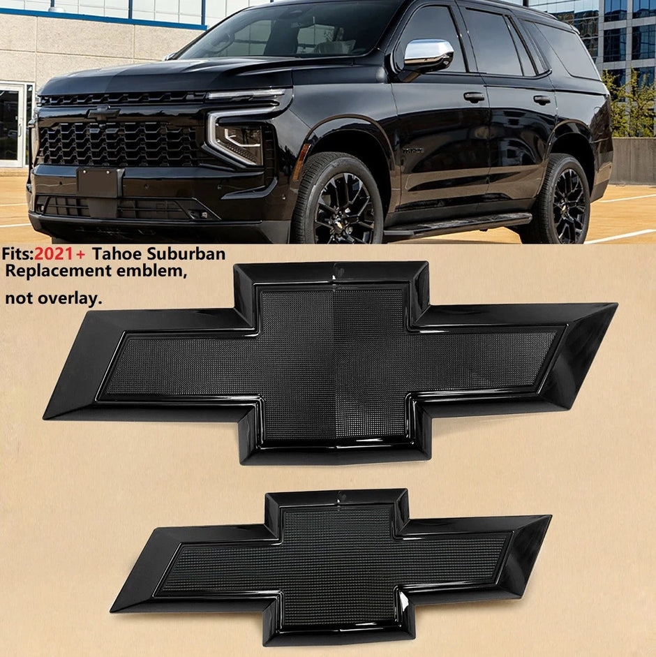 Grille & Tailgate Bowtie Emblem Badge for 2021-2026 Tahoe Suburban (Chrome / Gloss Black) 2-pack