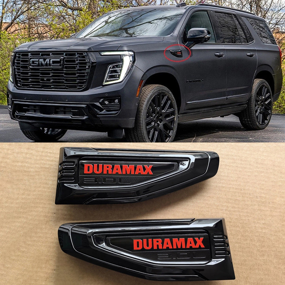 Duramax 3.0L Fender Vent Emblems for 2025–2026 GMC Yukon / Yukon XL Black/Red