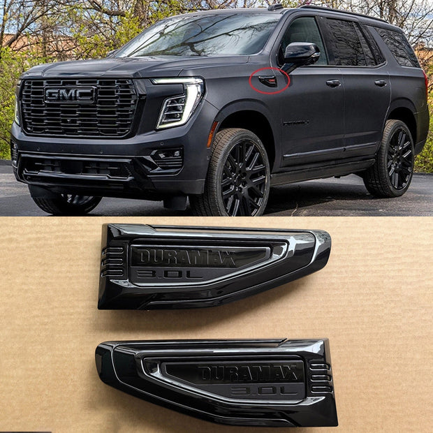 Duramax 3.0L Fender Vent Emblems for 2025–2026 GMC Yukon / Yukon XL Black/Red