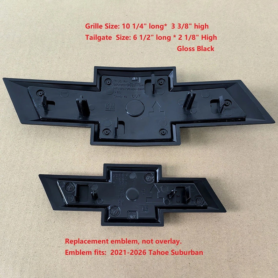 Grille & Tailgate Bowtie Emblem Badge for 2021-2026 Tahoe Suburban (Chrome / Gloss Black) 2-pack