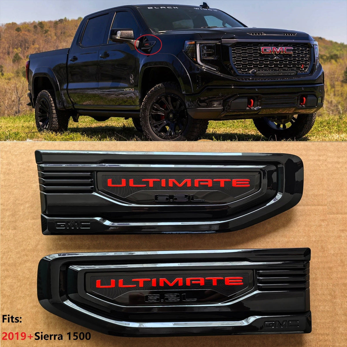 Ultimate 6.2L Fender Vent Emblems for 2019–2026 GMC Sierra 1500 Denali